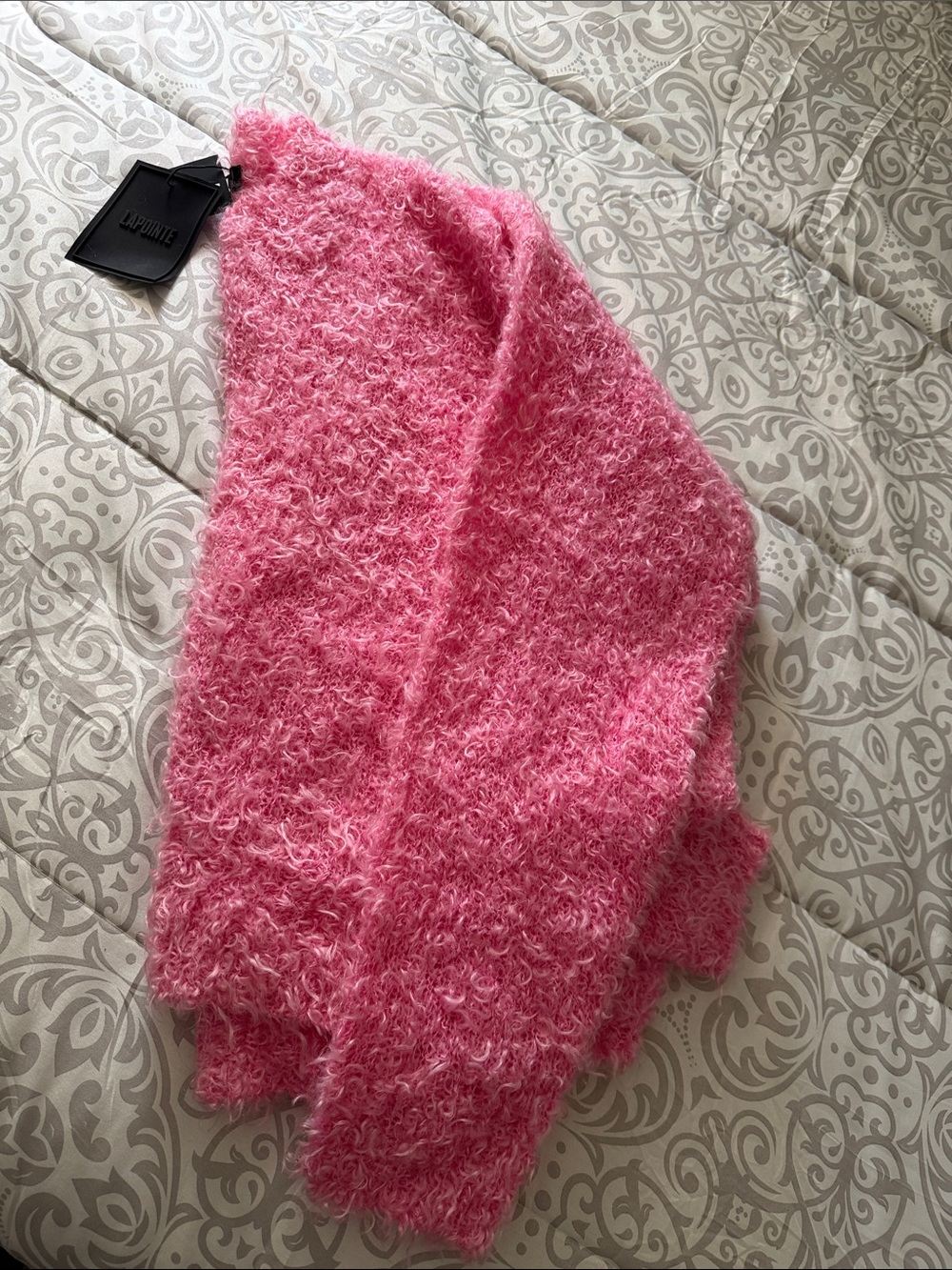 Sally LaPointe Pink Fuzzy V-Neck Sweater - Picture 2 of 8